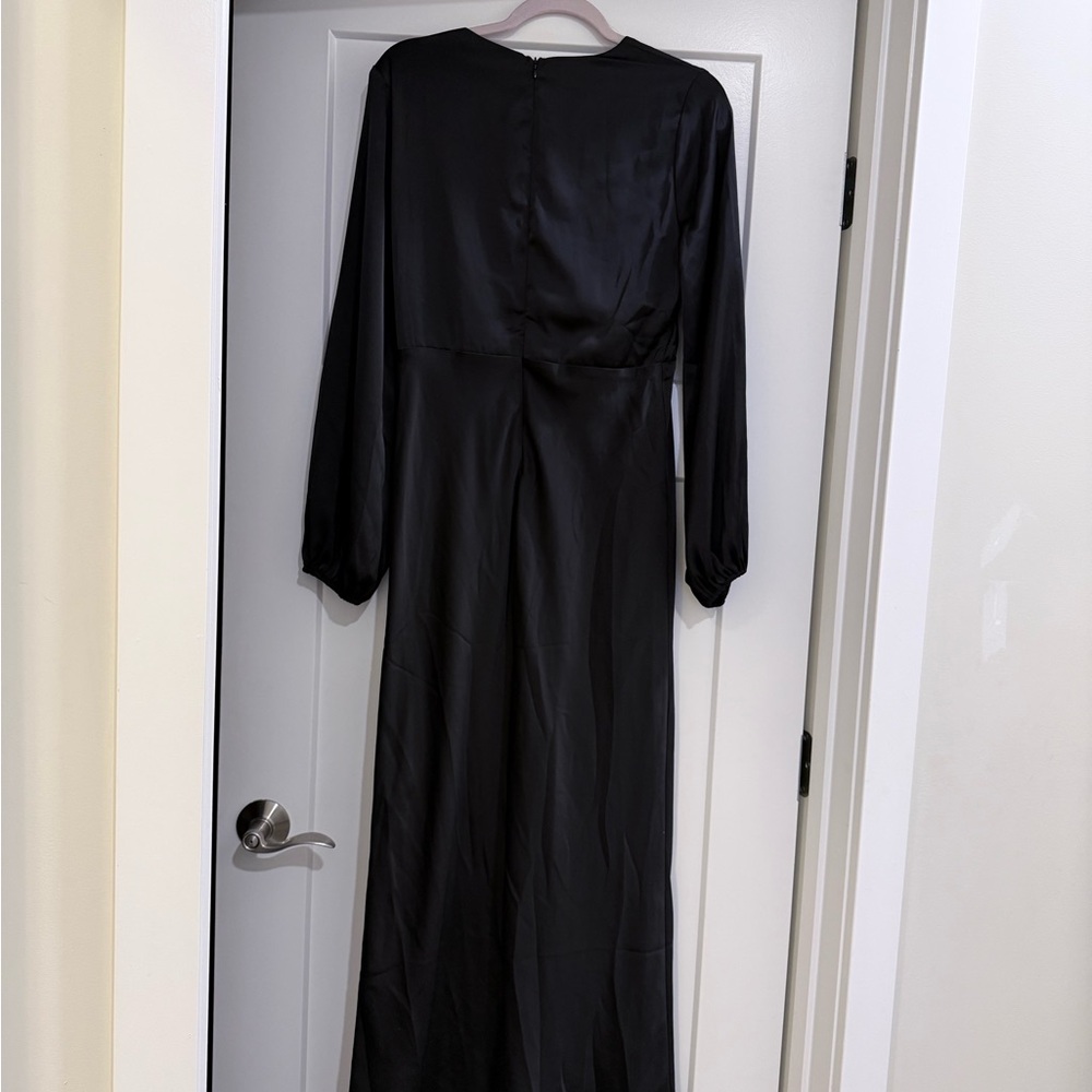 Billy J Amara Black Satin Maxi Dress Long Sleeve AU 12 US 8-10 - Picture 4 of 5